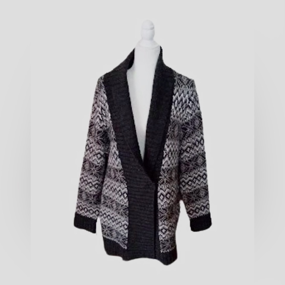 Falls Creek Women's Fair Isle Open Front Thick Heavy Cardigan Sweater Size Small